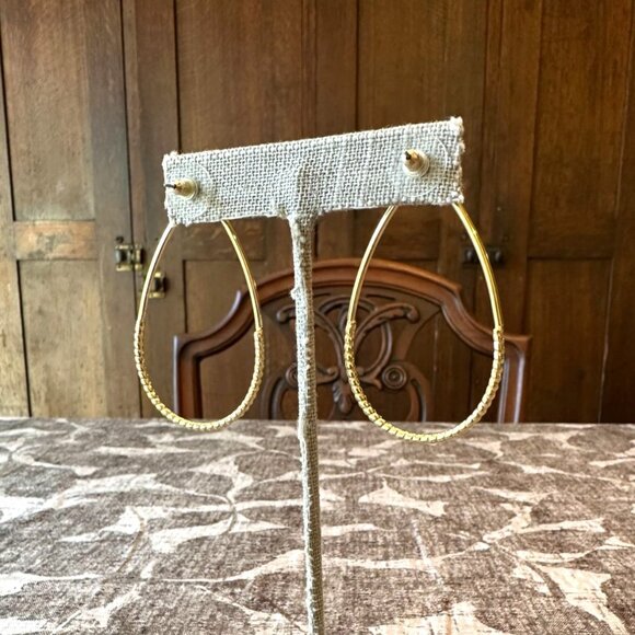 Gold-Tone Teardrop Hoop Earrings With Textured Detail By Park Lane Jewelry - Picture 9 of 9